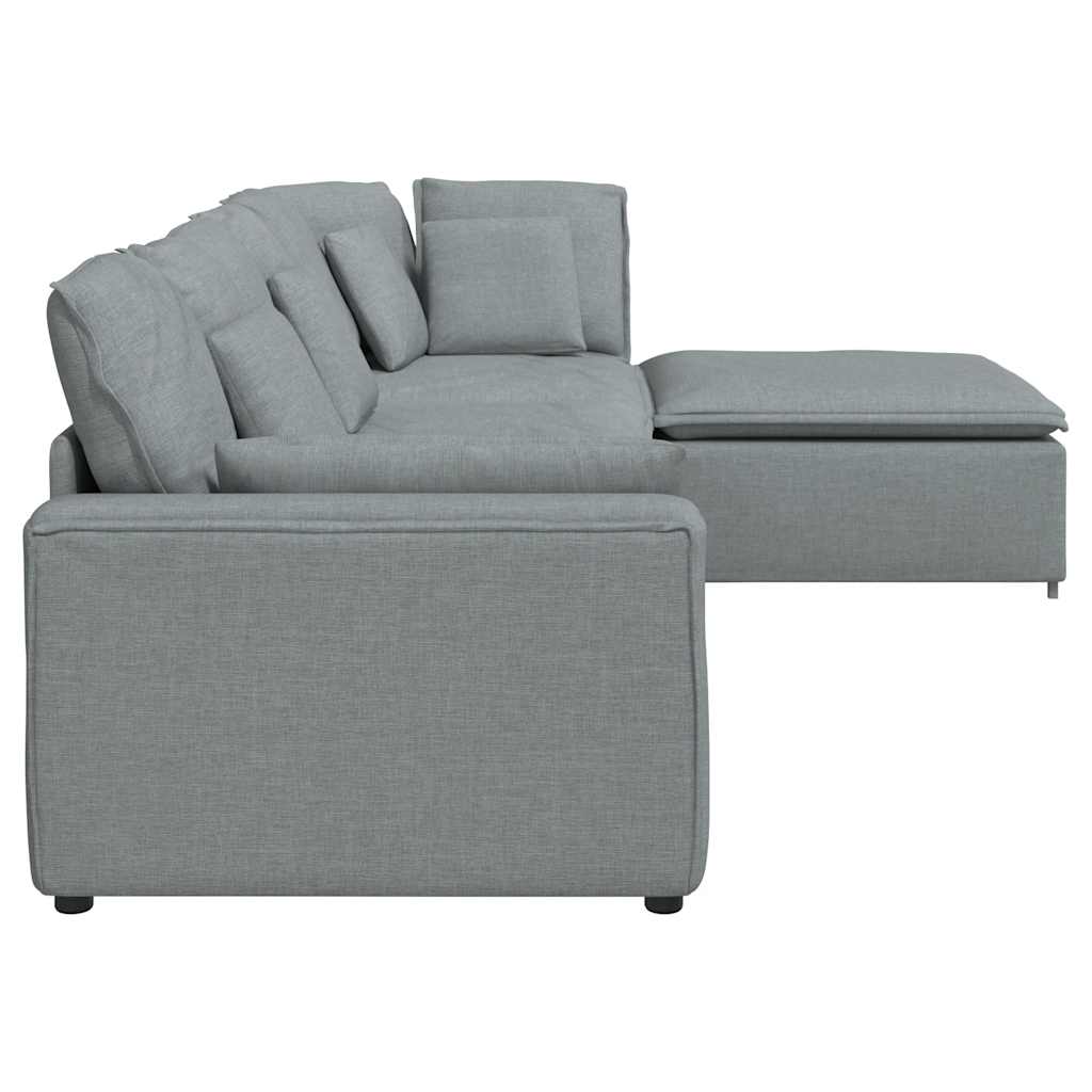 Canapé modulable avec repose-pieds et coussins en tissu gris clair - XIOS