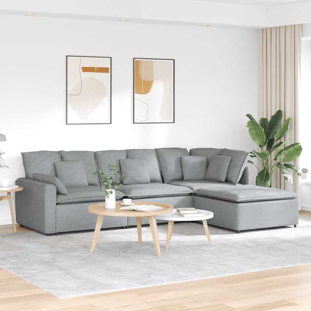 Canapé modulable avec repose-pieds et coussins en tissu gris clair - XIOS