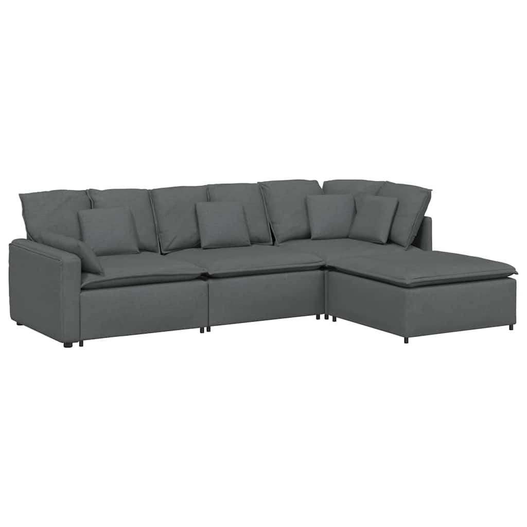 Canapé modulable avec repose-pieds et coussins en tissu gris foncé - XIOS