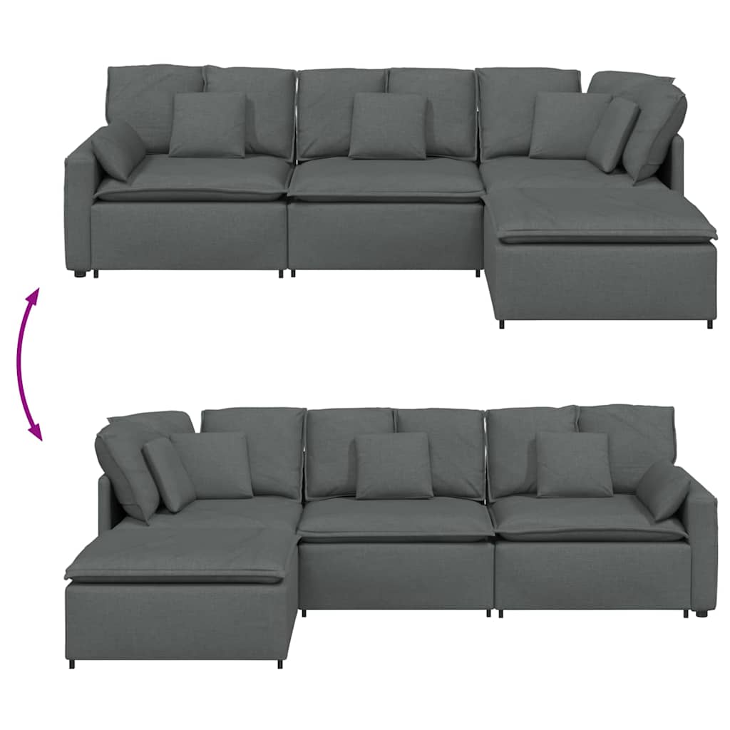 Canapé modulable avec repose-pieds et coussins en tissu gris foncé - XIOS