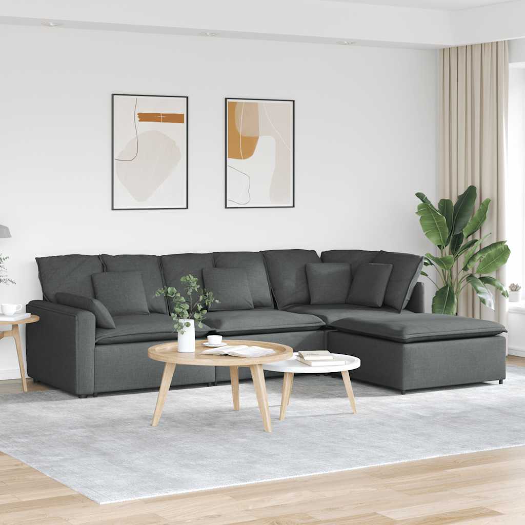 Canapé modulable avec repose-pieds et coussins en tissu gris foncé - XIOS