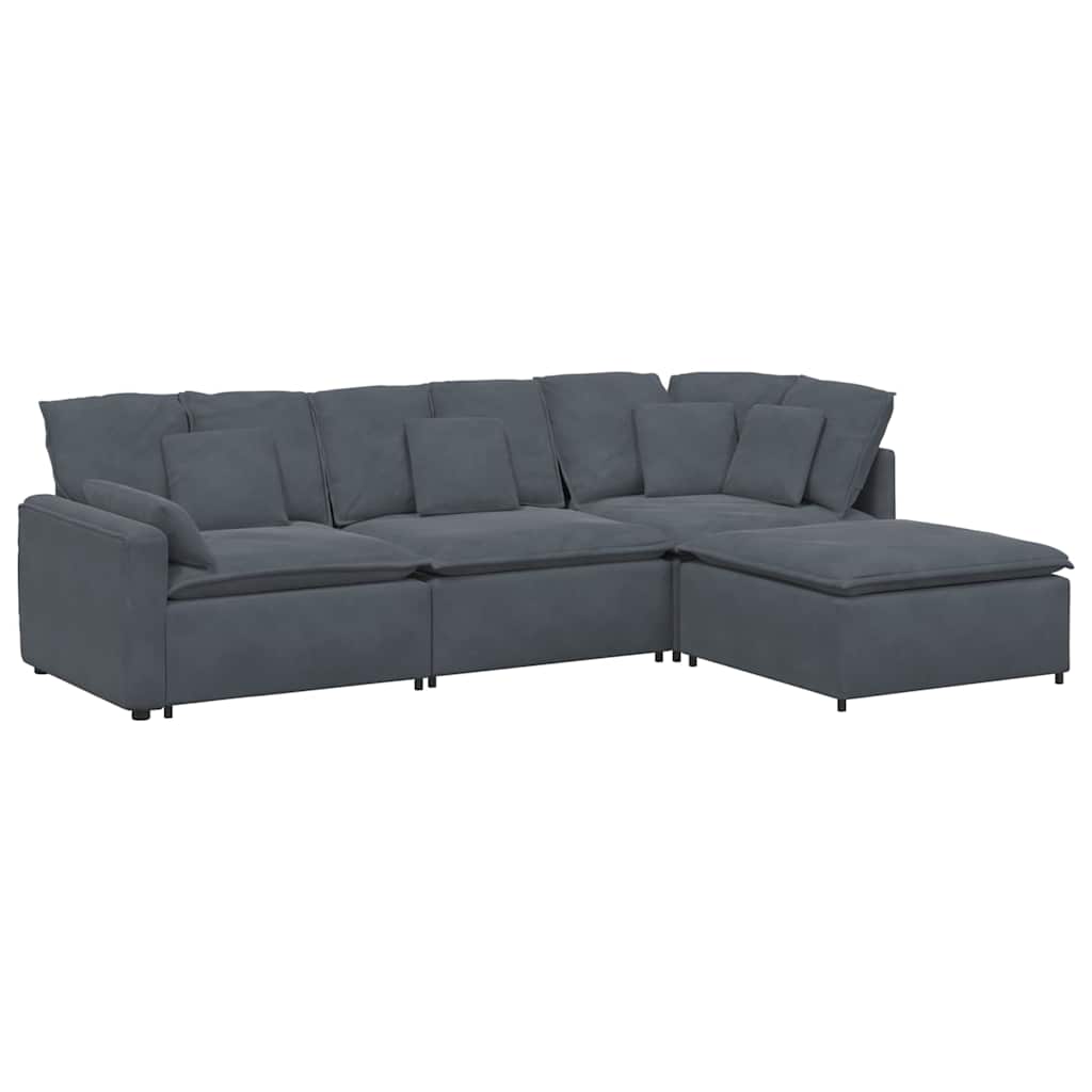 Canapé modulaire et repose-pieds et coussins velours gris foncé - XIOS
