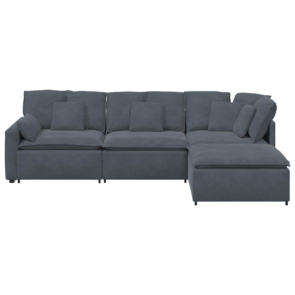 Canapé modulaire et repose-pieds et coussins velours gris foncé - XIOS