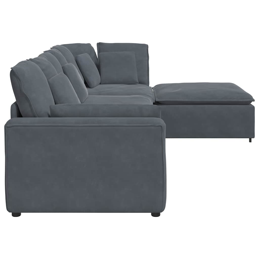 Canapé modulaire et repose-pieds et coussins velours gris foncé - XIOS
