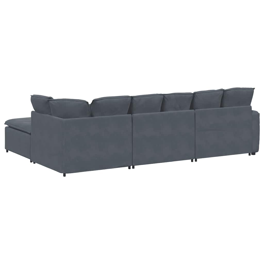 Canapé modulaire et repose-pieds et coussins velours gris foncé - XIOS