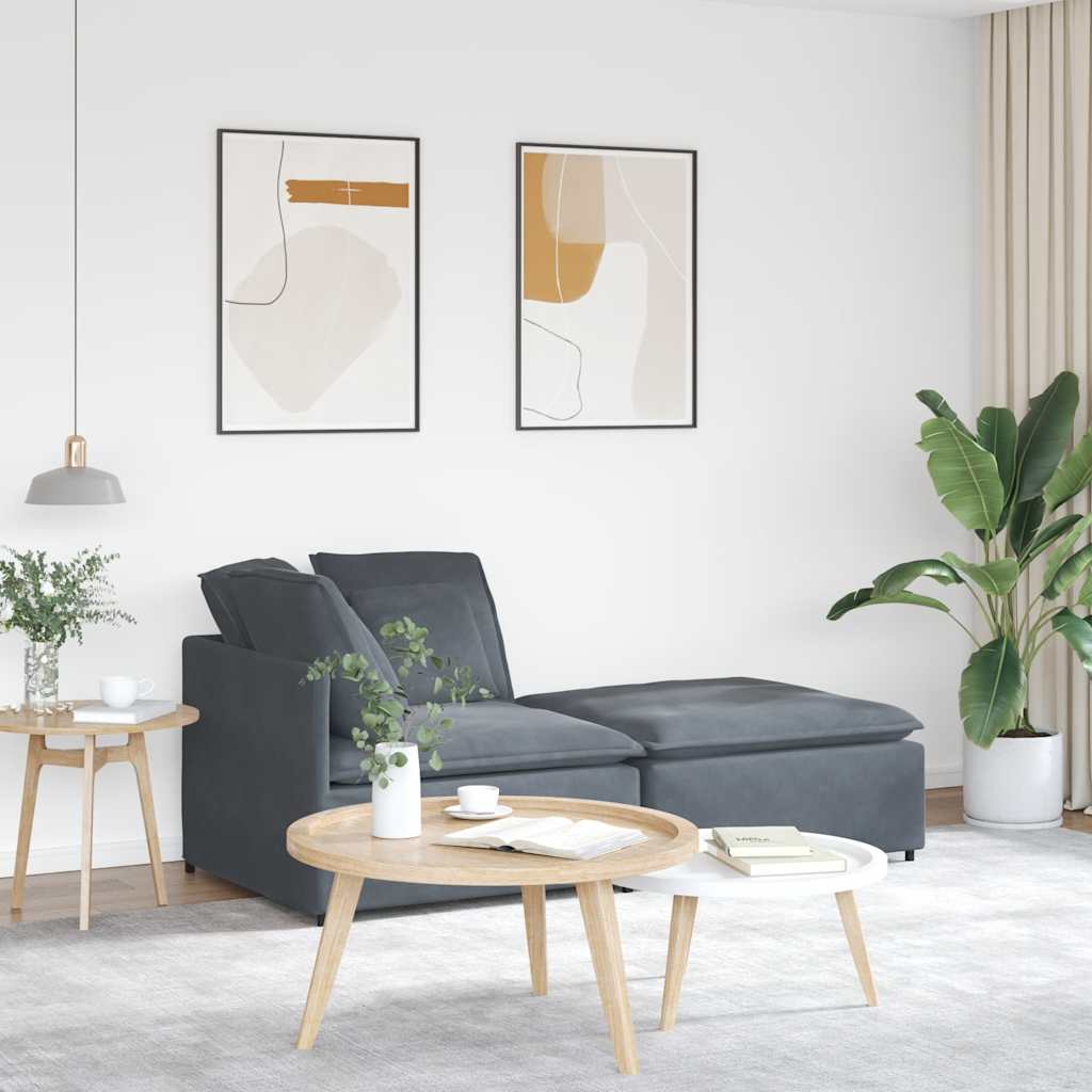 Canapé modulaire et repose-pieds et coussins velours gris foncé - XIOS