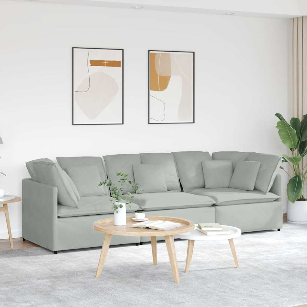 Canapé modulable avec coussins velours gris clair - XIOS