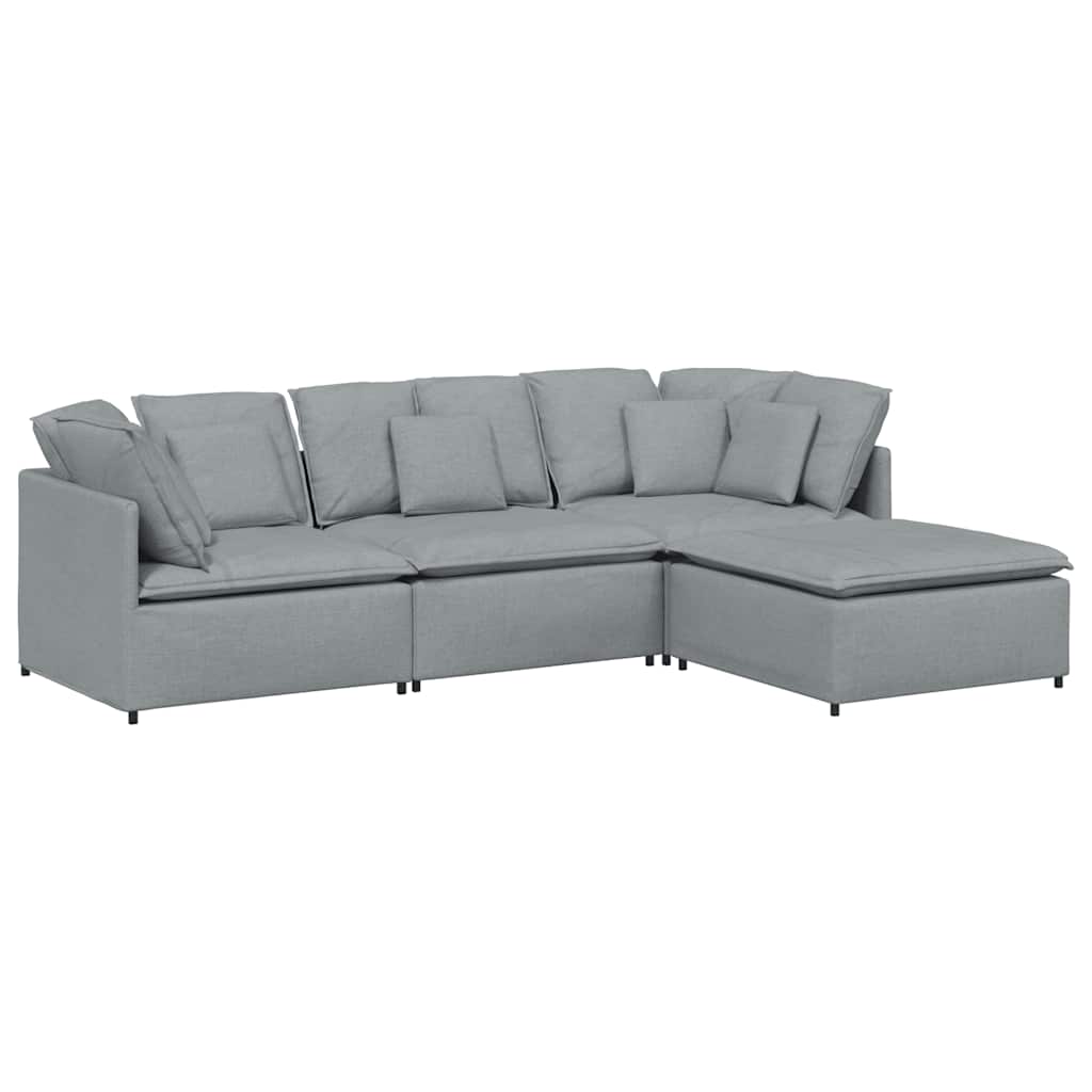 Canapé modulable avec repose-pieds et coussins en tissu gris clair - XIOS