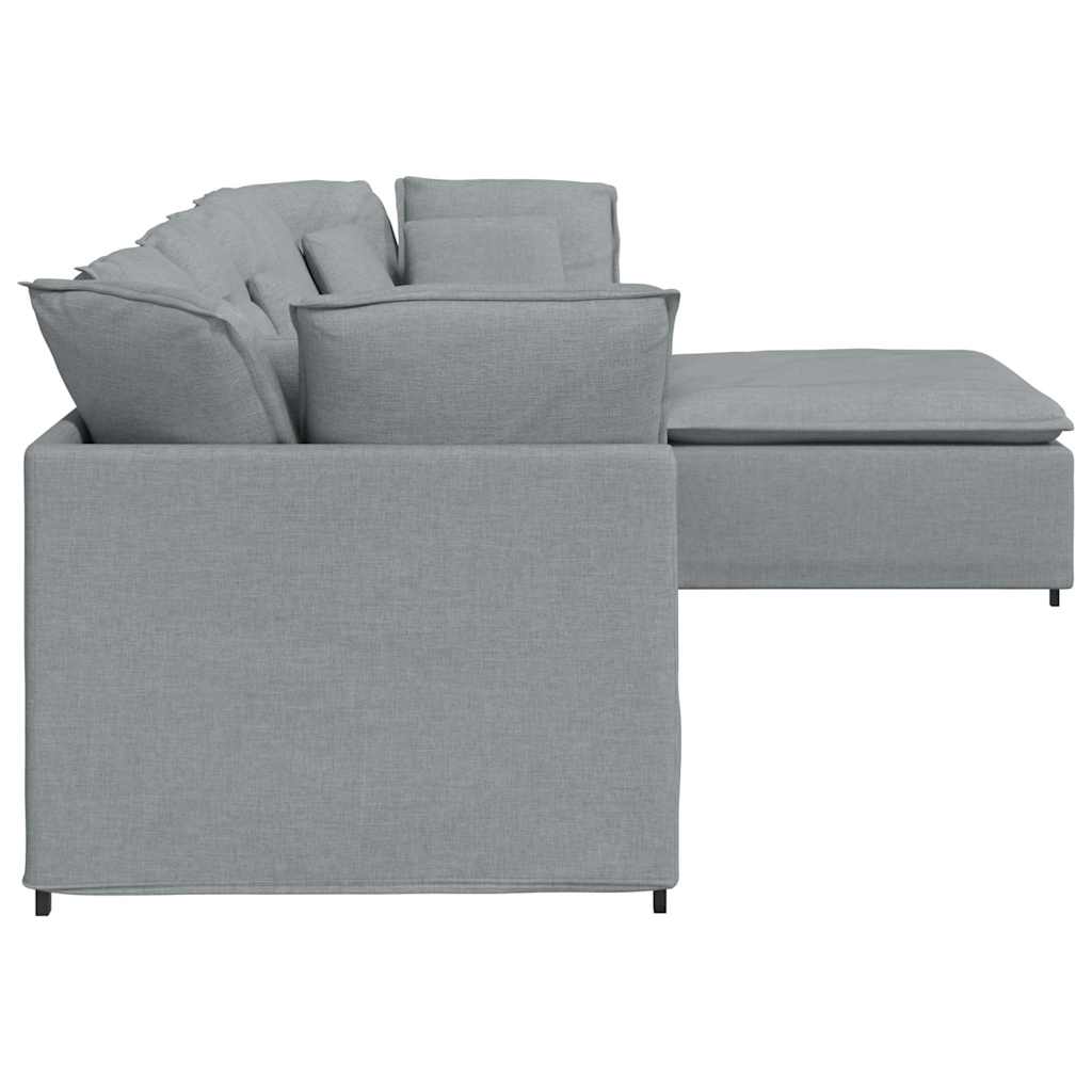 Canapé modulable avec repose-pieds et coussins en tissu gris clair - XIOS