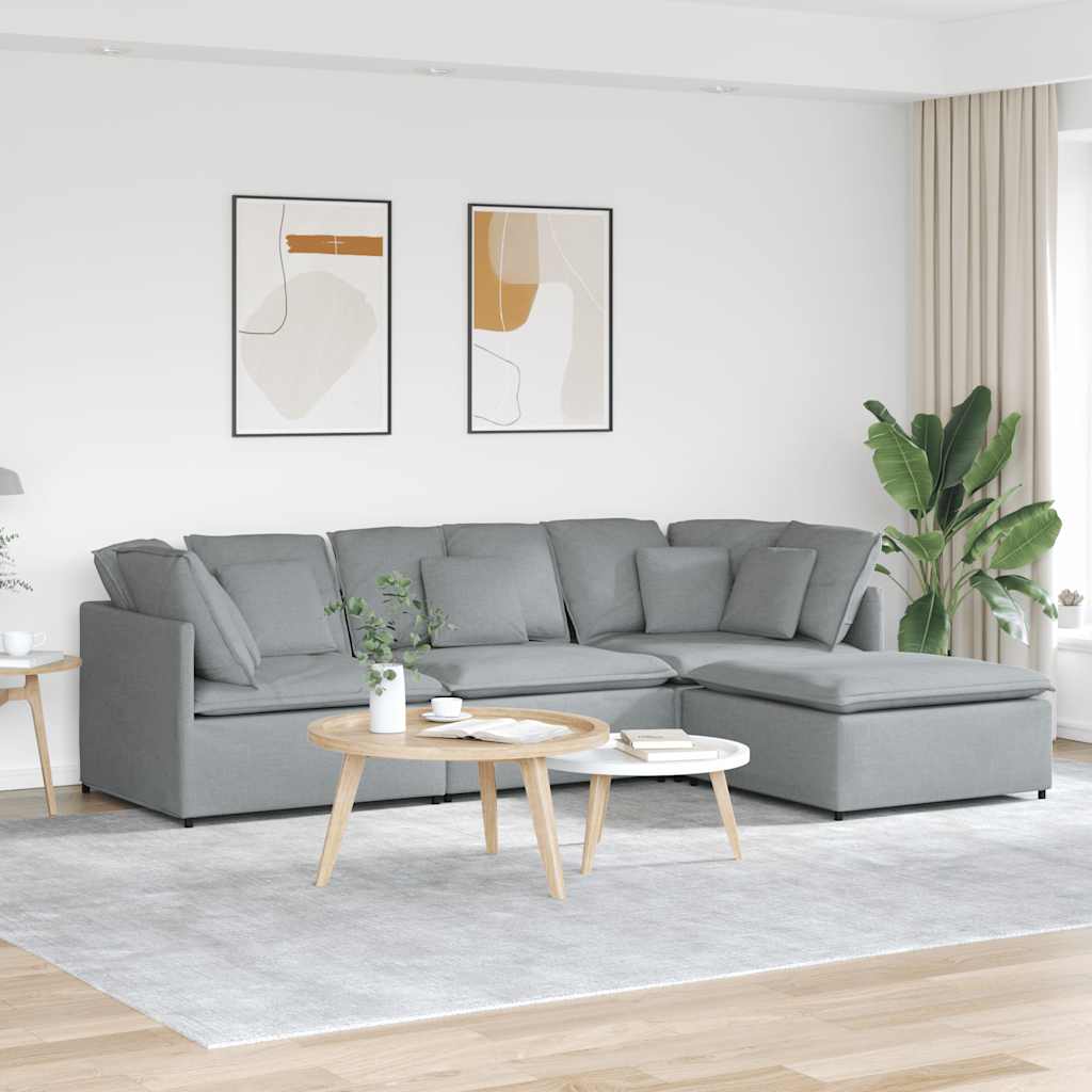 Canapé modulable avec repose-pieds et coussins en tissu gris clair - XIOS