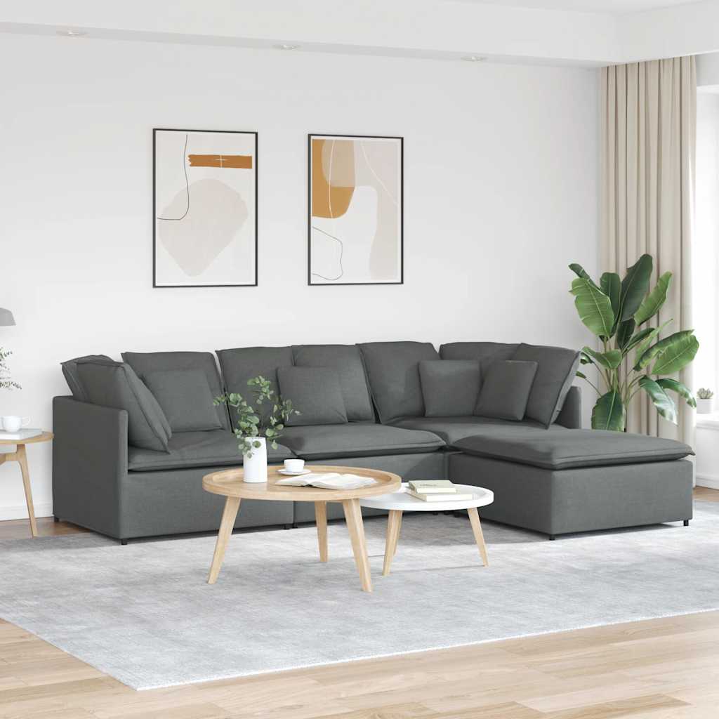 Canapé modulaire et repose-pieds et coussins tissu gris foncé - XIOS