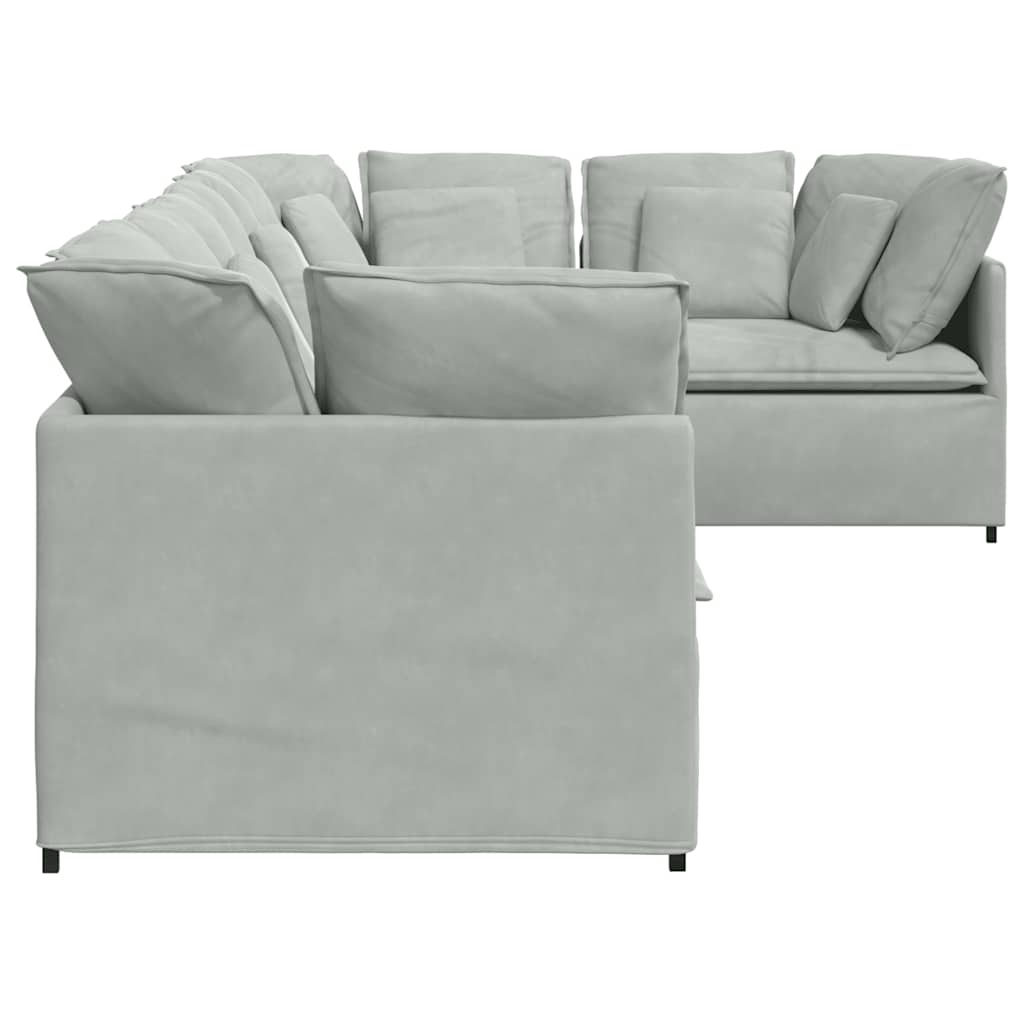 Canapé modulable avec coussins velours gris clair - XIOS