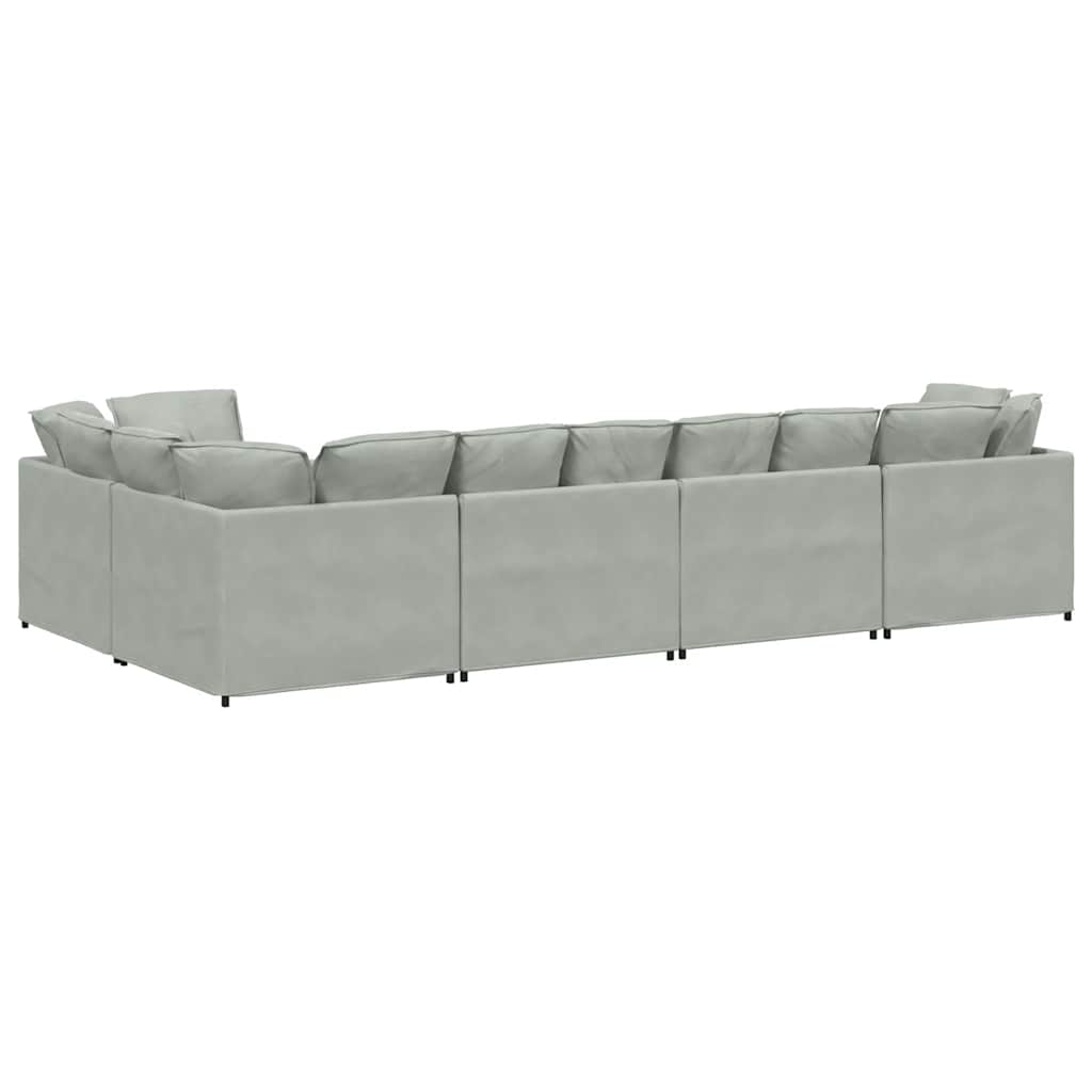 Canapé modulable avec coussins velours gris clair - XIOS