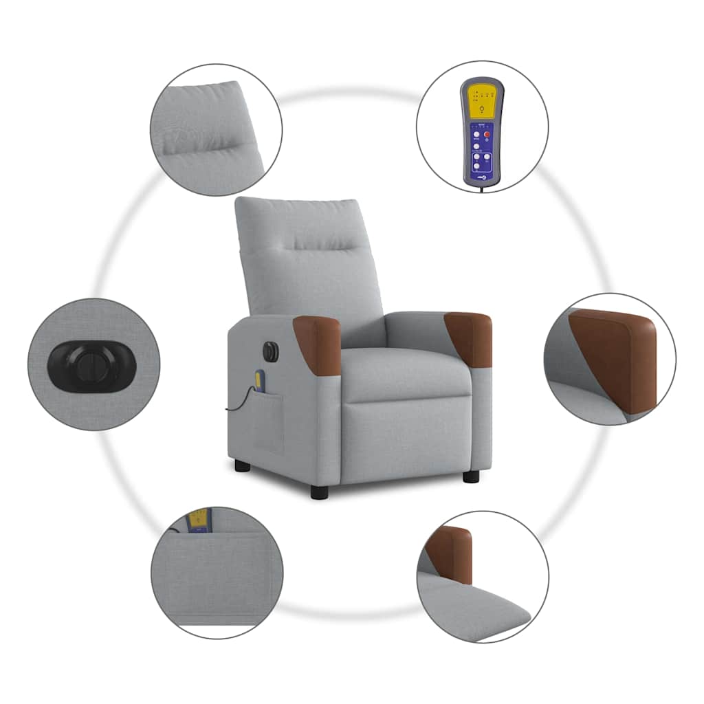 Fauteuil de massage inclinable électrique gris clair tissu - XIOS