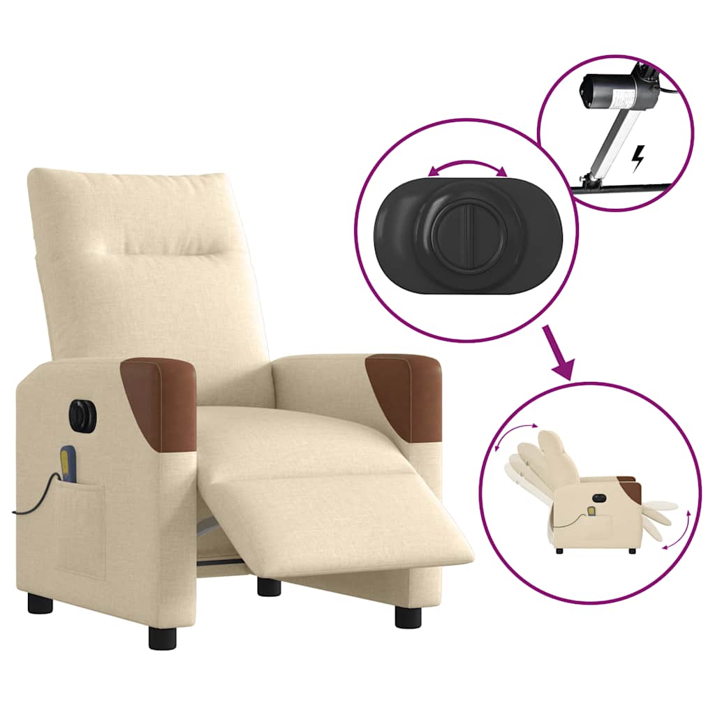 Fauteuil inclinable de massage électrique crème tissu - XIOS