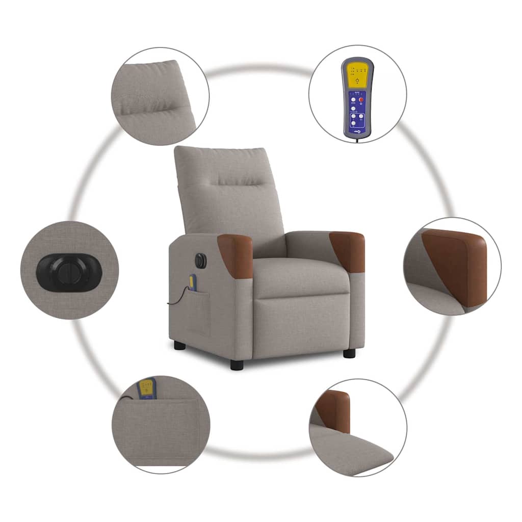Fauteuil de massage inclinable électrique Taupe Tissu