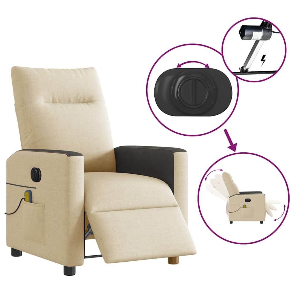 Fauteuil inclinable de massage électrique crème tissu - XIOS