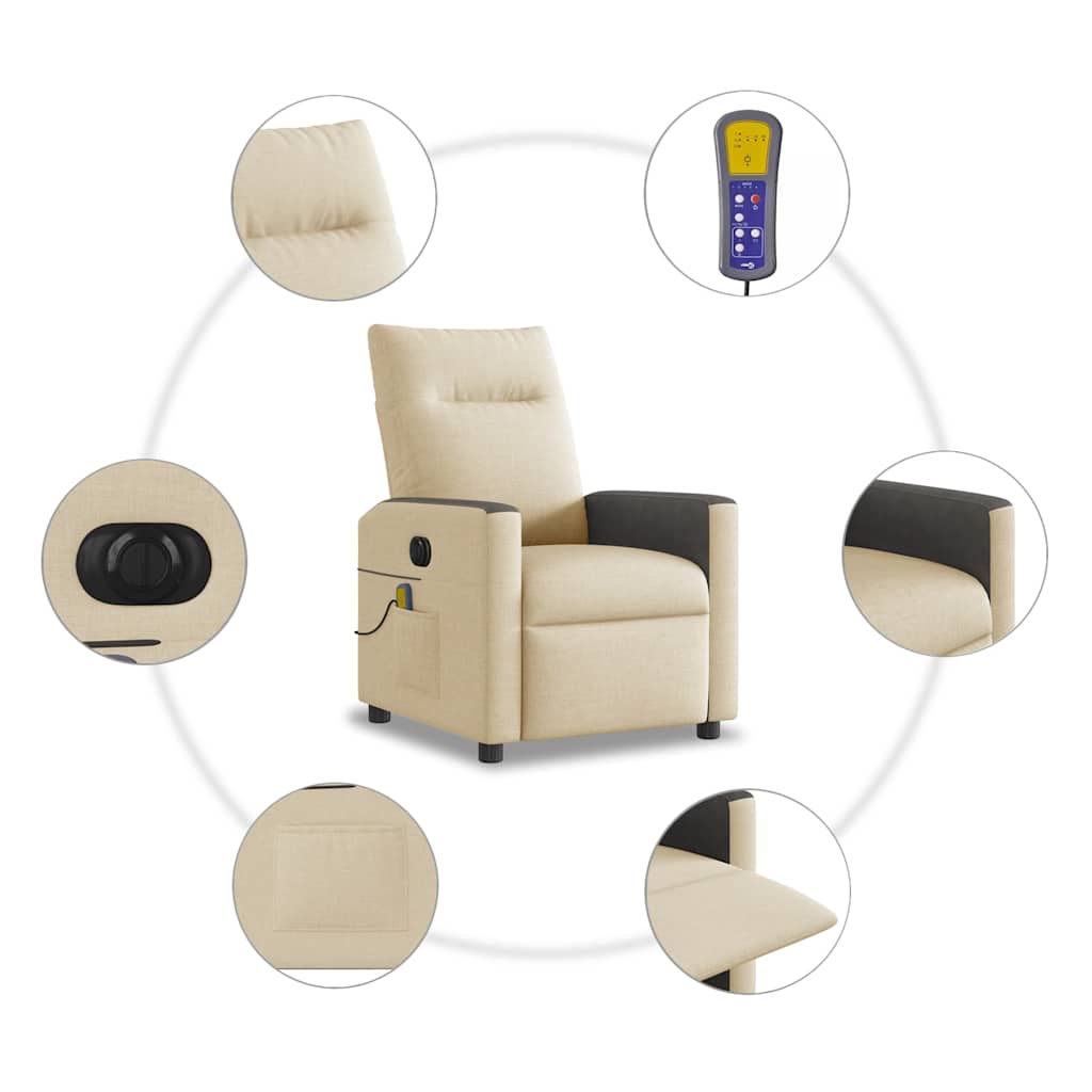 Fauteuil inclinable de massage électrique crème tissu - XIOS