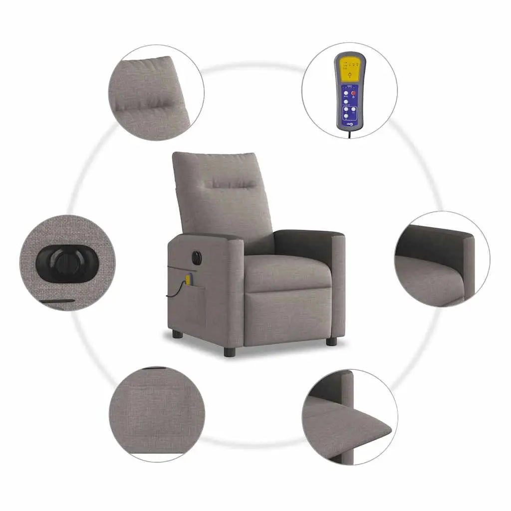 Fauteuil de massage inclinable électrique Taupe Tissu - XIOS