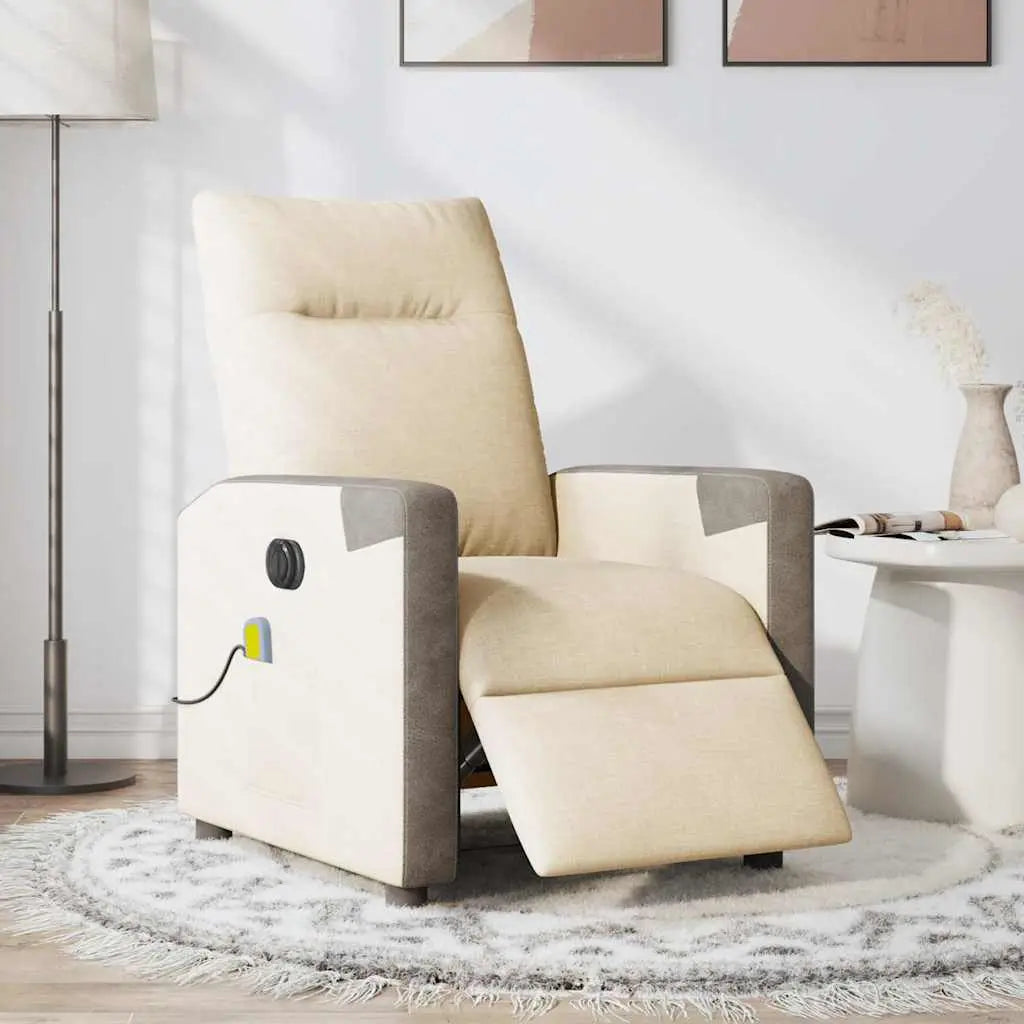 Fauteuil inclinable de massage électrique crème tissu - XIOS
