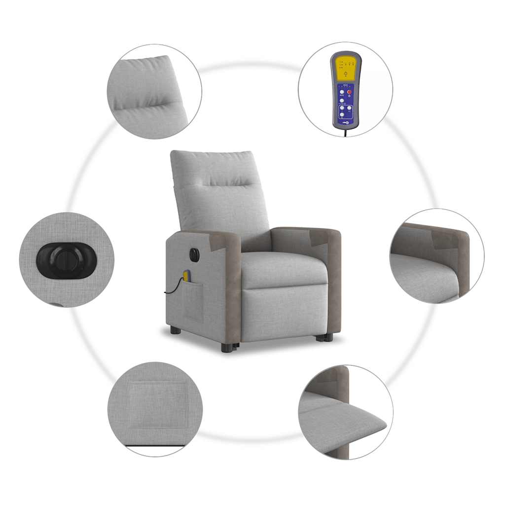 Fauteuil inclinable de massage électrique gris nuage tissu - XIOS