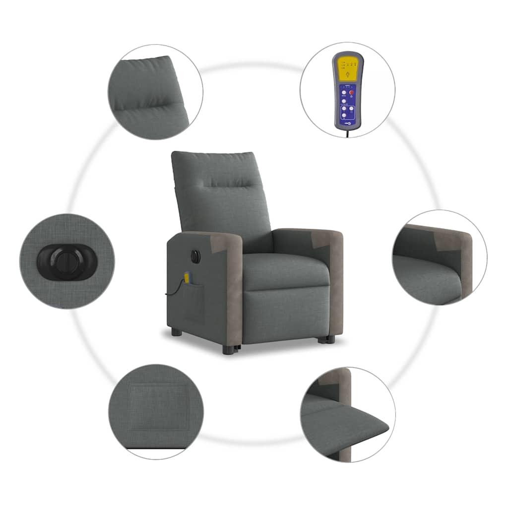 Fauteuil inclinable de massage électrique Gris foncé Tissu - XIOS