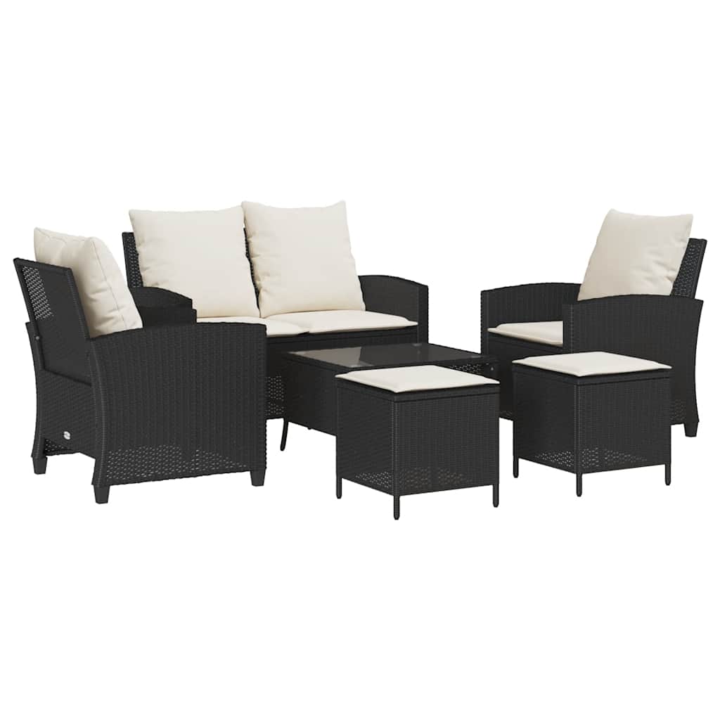 Ensemble de canapé de jardin 6 pcs avec coussins noir résine tressée