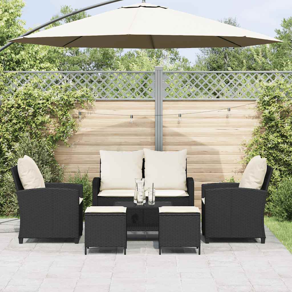 Ensemble de canapé de jardin 6 pcs avec coussins noir résine tressée