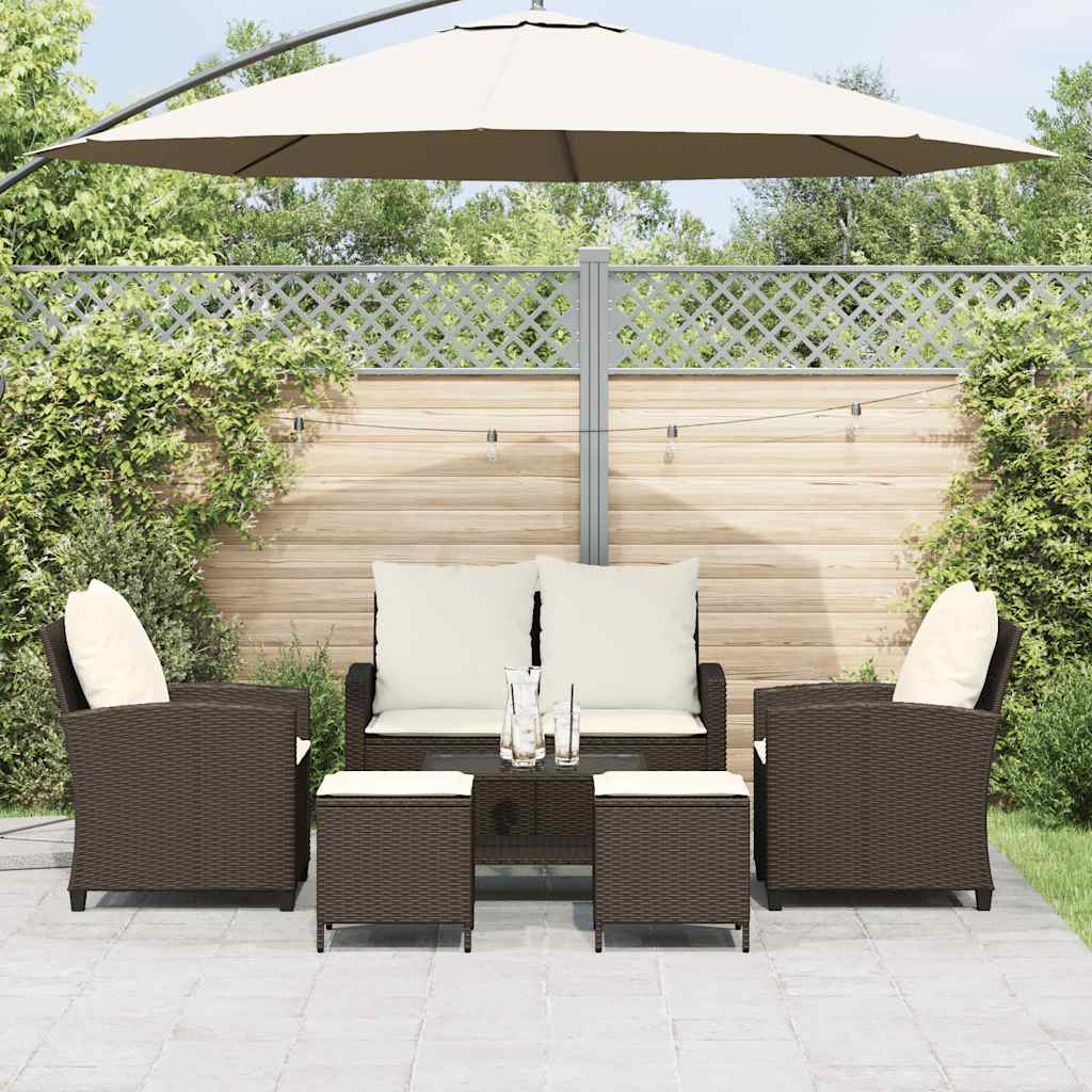Ensemble de canapé de jardin 6 pcs avec coussins marron résine tressée