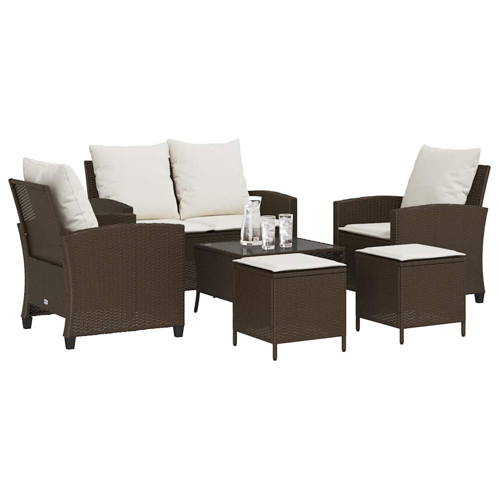 Ensemble de canapé de jardin 6 pcs avec coussins marron résine tressée