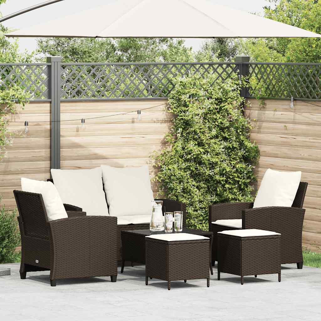 Ensemble de canapé de jardin 6 pcs avec coussins marron résine tressée