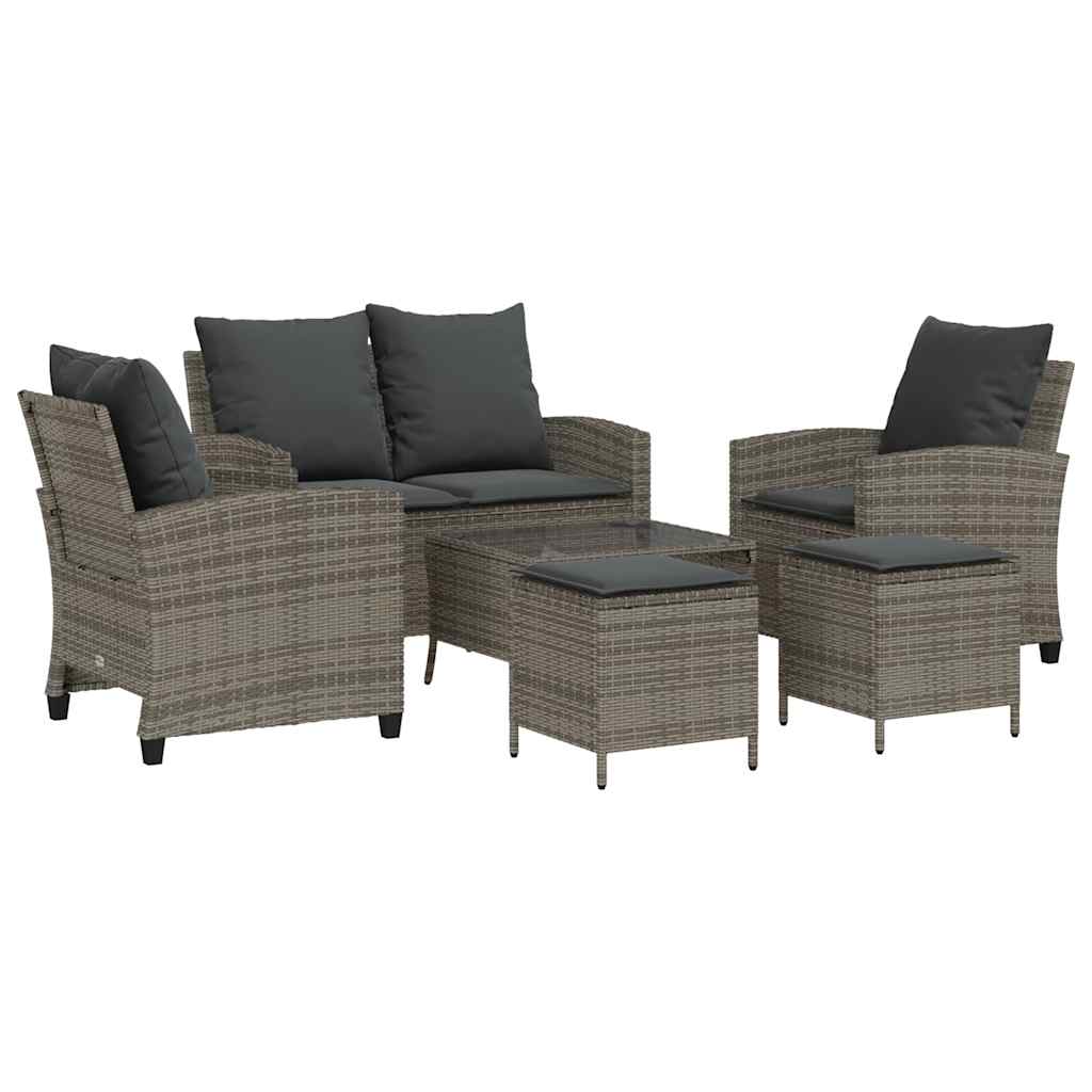 Ensemble de canapé de jardin 6 pcs avec coussins gris résine tressée