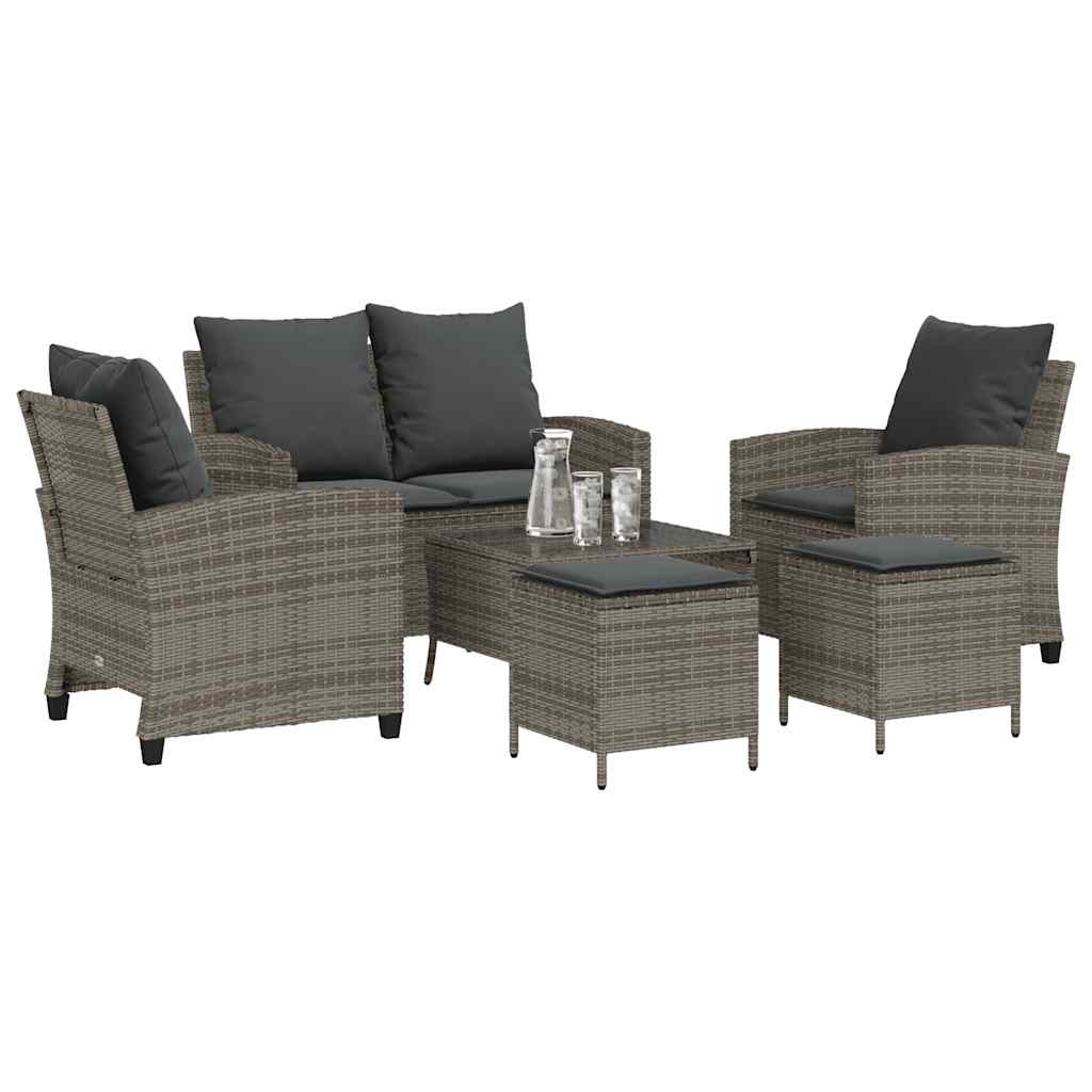 Ensemble de canapé de jardin 6 pcs avec coussins gris résine tressée