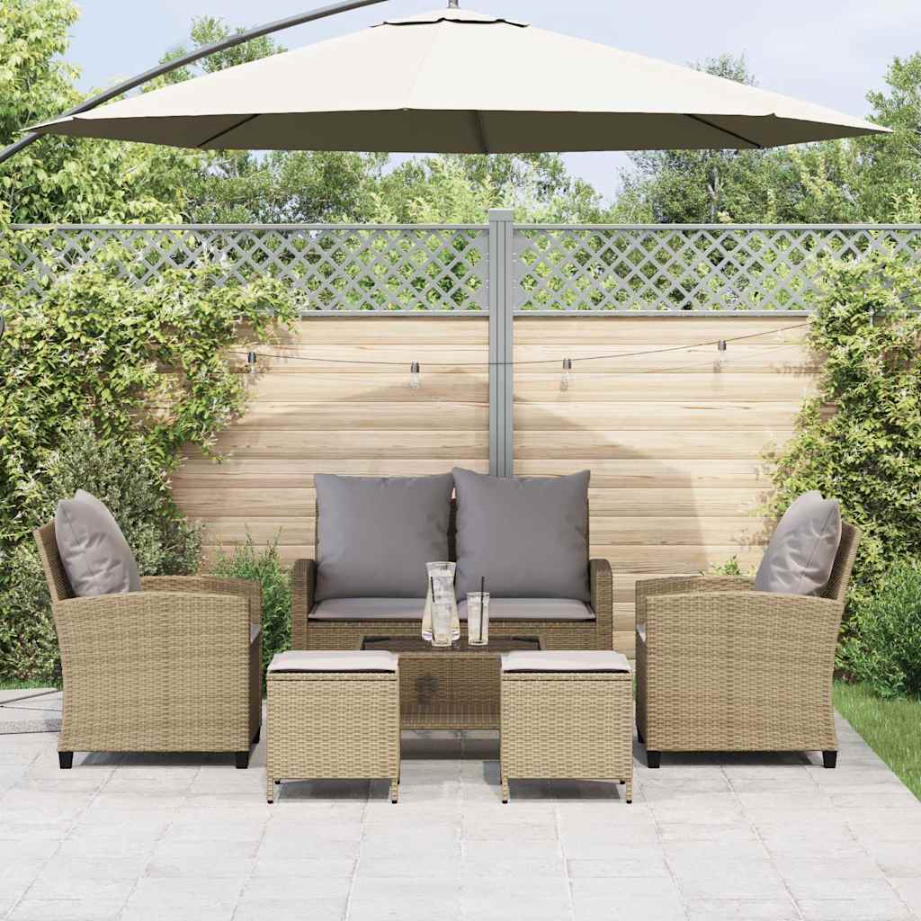 Ensemble de canapé de jardin 6 pcs avec coussins beige résine tressée