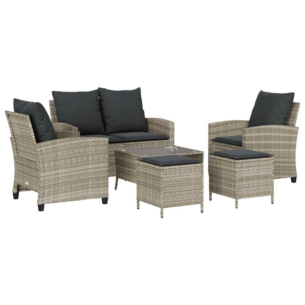 Ensemble de canapé de jardin 6 pcs avec coussins gris résine tressée clair