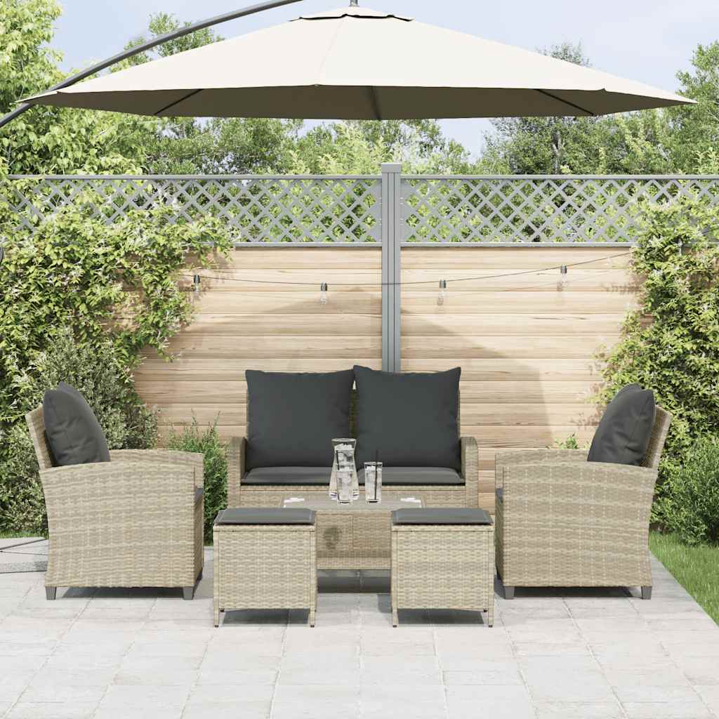Ensemble de canapé de jardin 6 pcs avec coussins gris résine tressée clair