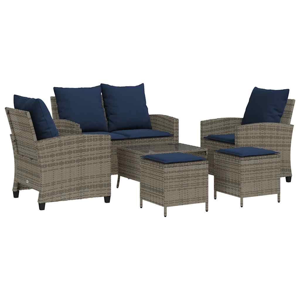 Ensemble de canapé de jardin 6 pcs avec coussins gris résine tressée
