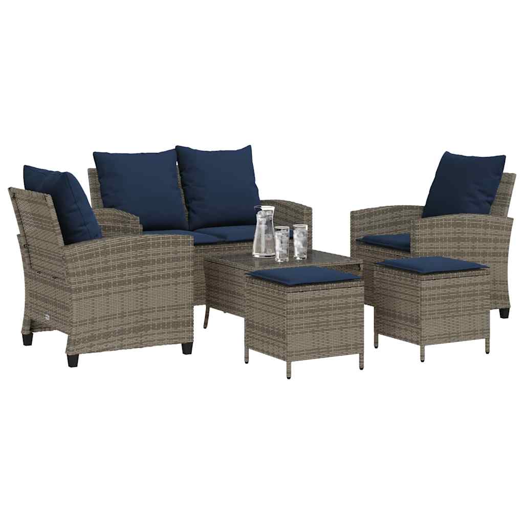 Ensemble de canapé de jardin 6 pcs avec coussins gris résine tressée