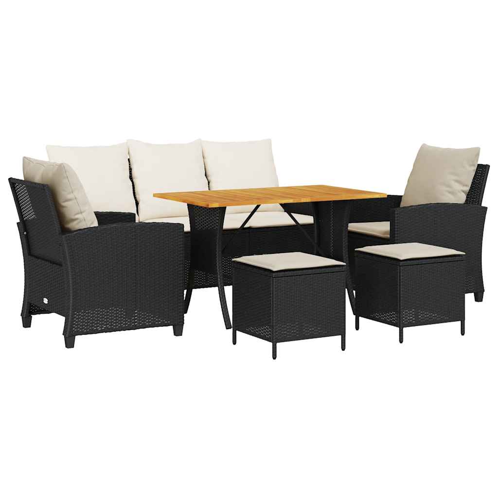 Ensemble de canapé de jardin 6 pcs avec coussins noir résine tressée
