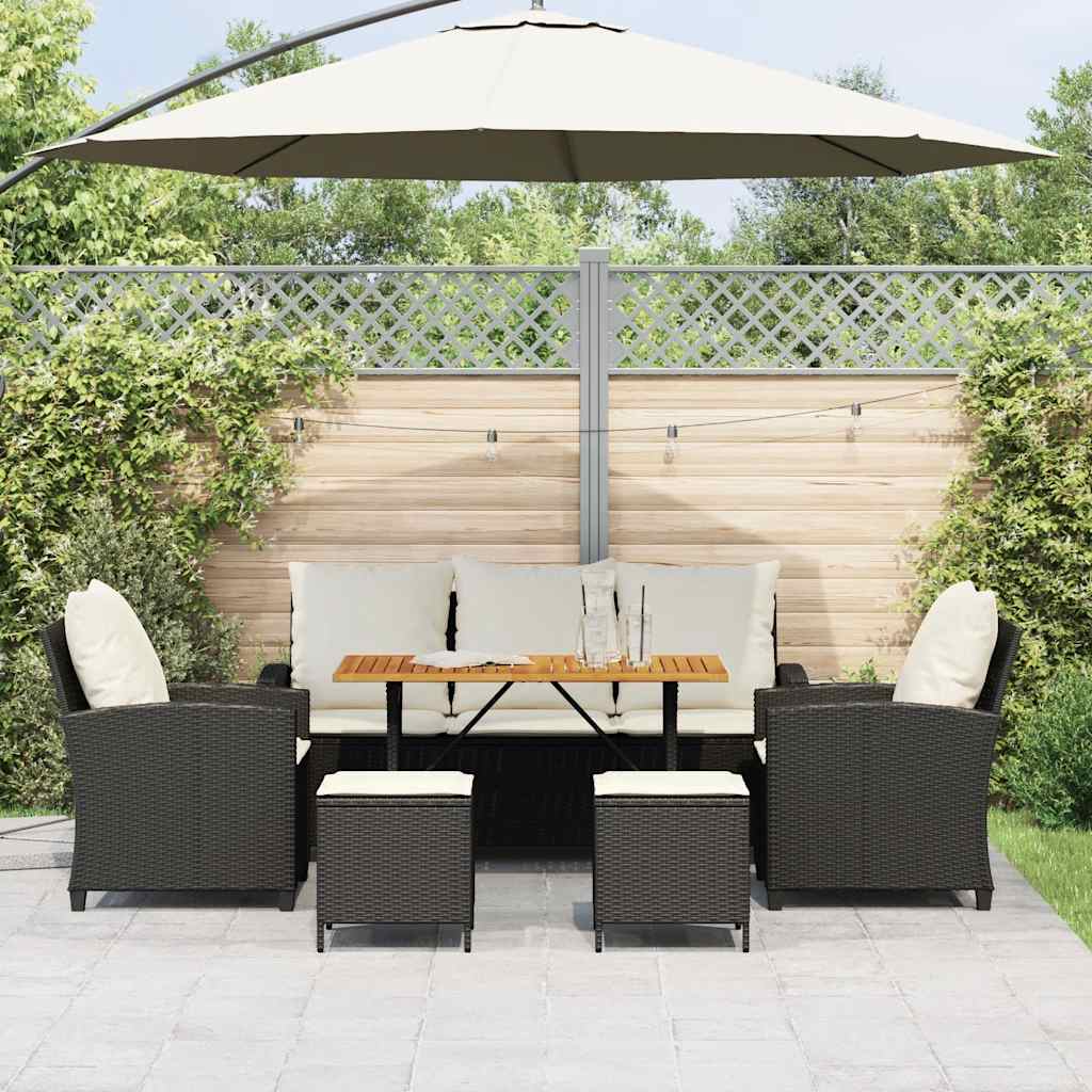 Ensemble de canapé de jardin 6 pcs avec coussins noir résine tressée