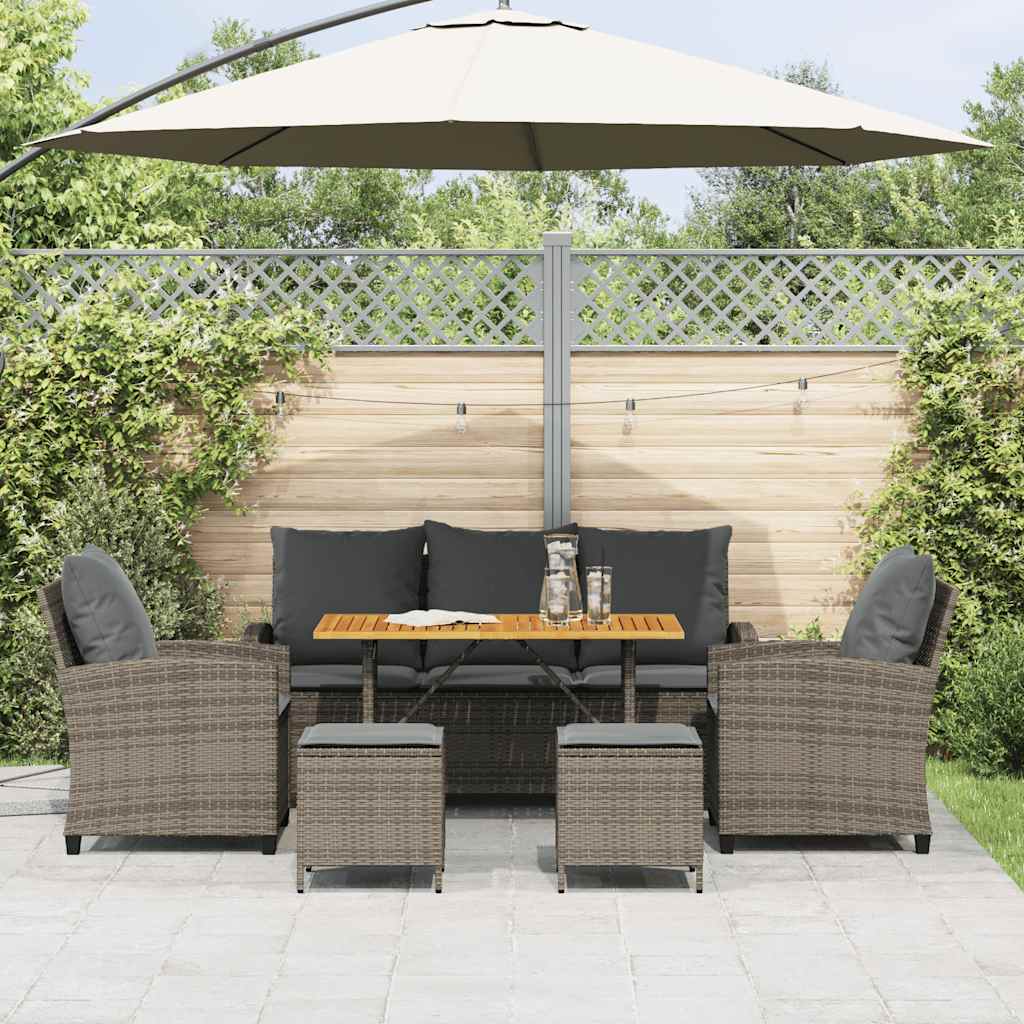 Ensemble de canapé de jardin 6 pcs avec coussins gris résine tressée