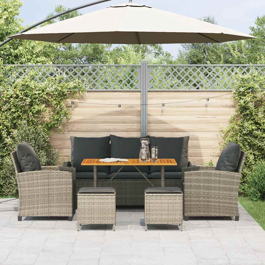 Ensemble de canapé de jardin 6 pcs avec coussins gris résine tressée clair