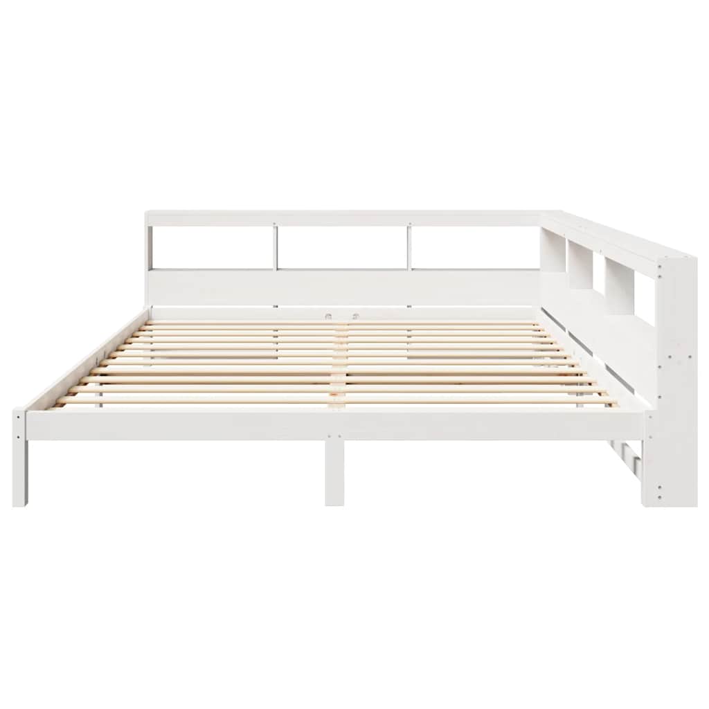 Lit bibliothèque sans matelas blanc 200x200 cm bois pin massif - XIOS