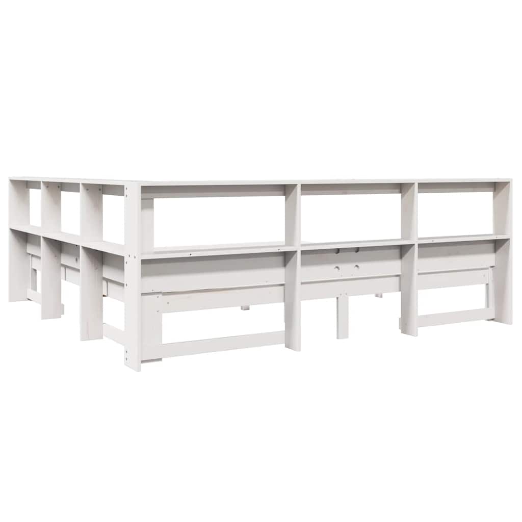 Lit bibliothèque sans matelas blanc 200x200 cm bois pin massif - XIOS