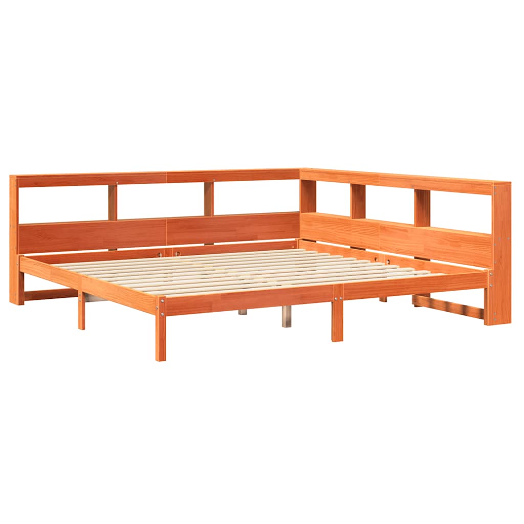 Lit bibliothèque sans matelas cire marron 200x200 cm pin massif - XIOS