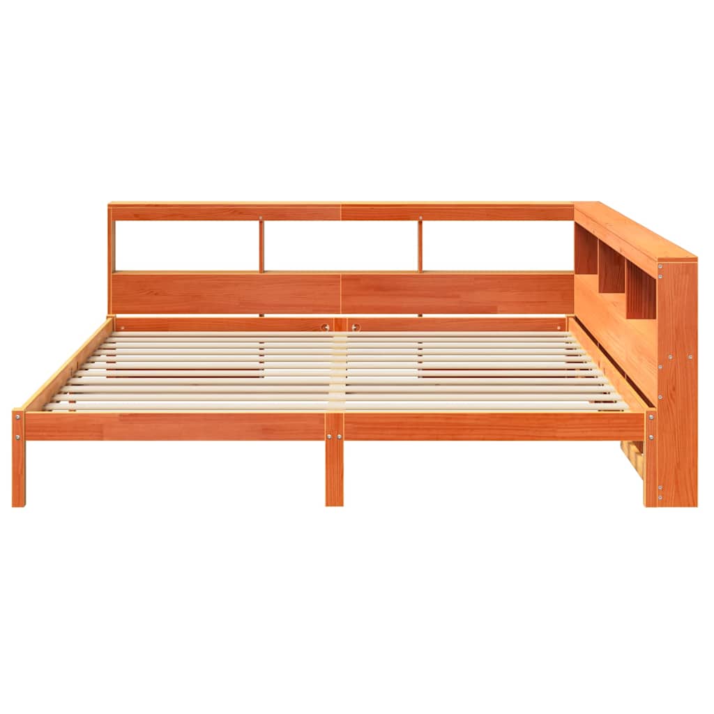 Lit bibliothèque sans matelas cire marron 200x200 cm pin massif - XIOS