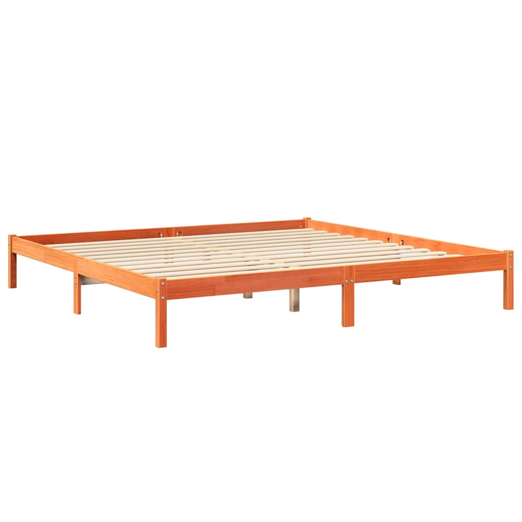 Lit bibliothèque sans matelas cire marron 200x200 cm pin massif - XIOS