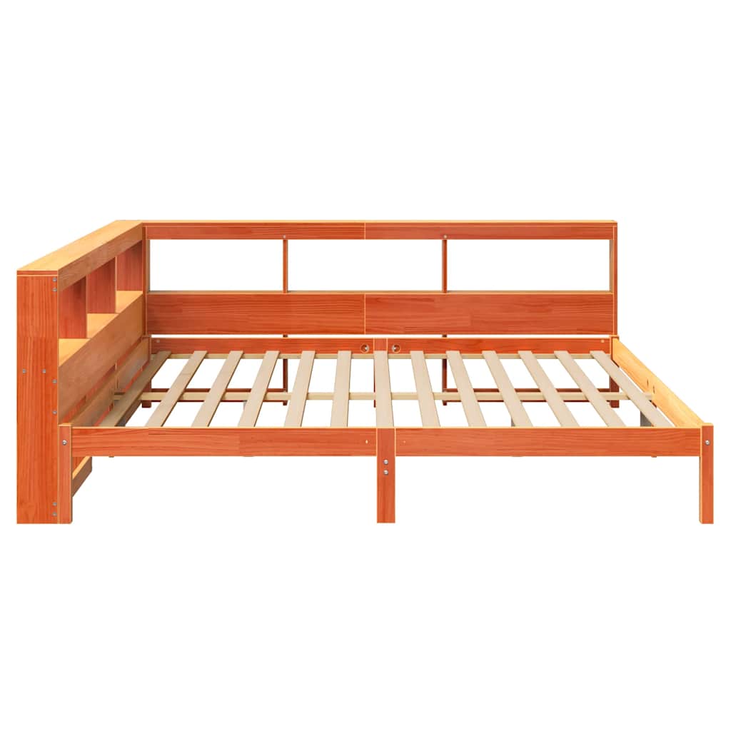 Lit bibliothèque sans matelas cire marron 200x200 cm pin massif - XIOS