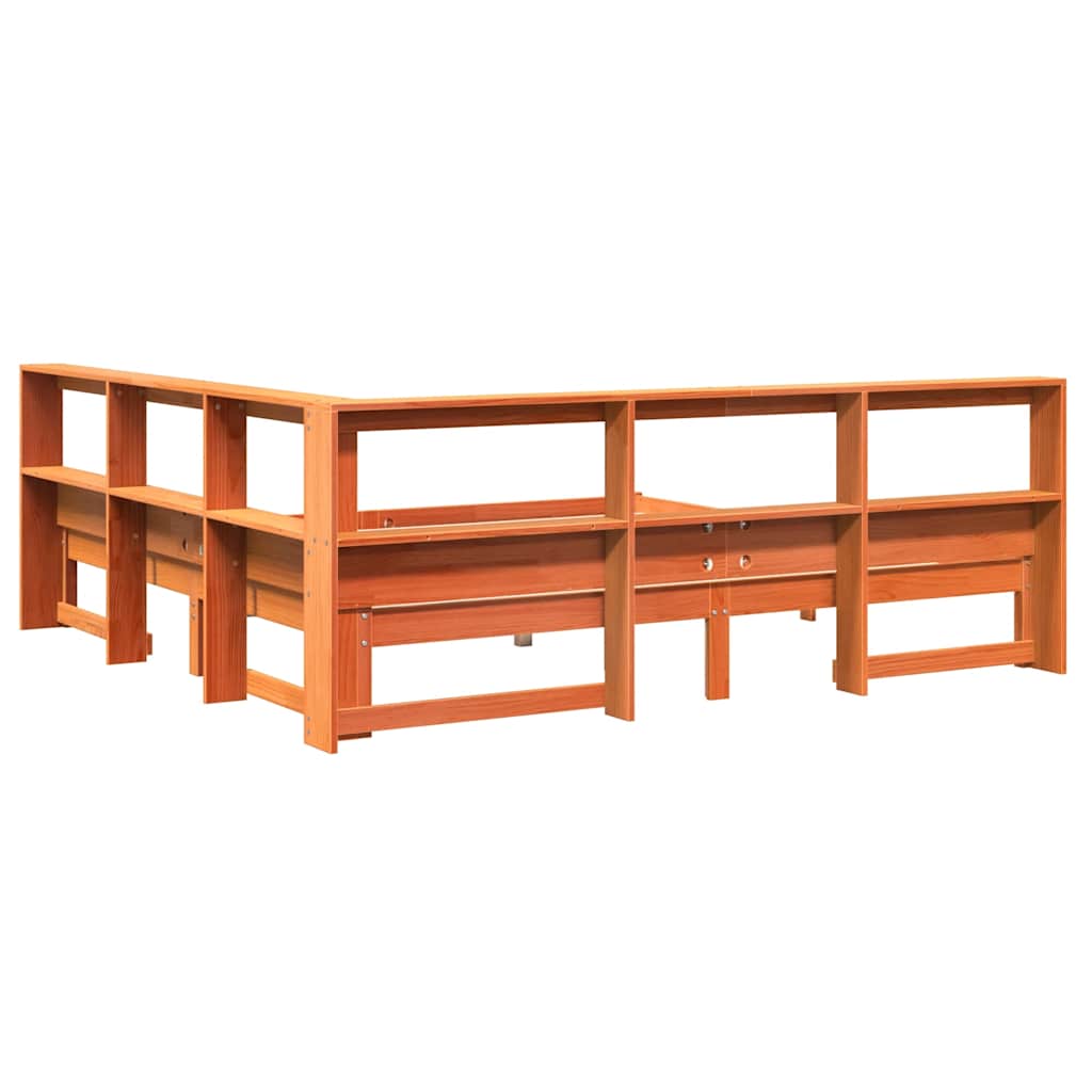 Lit bibliothèque sans matelas cire marron 200x200 cm pin massif - XIOS