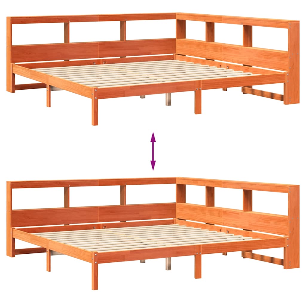 Lit bibliothèque sans matelas cire marron 200x200 cm pin massif - XIOS